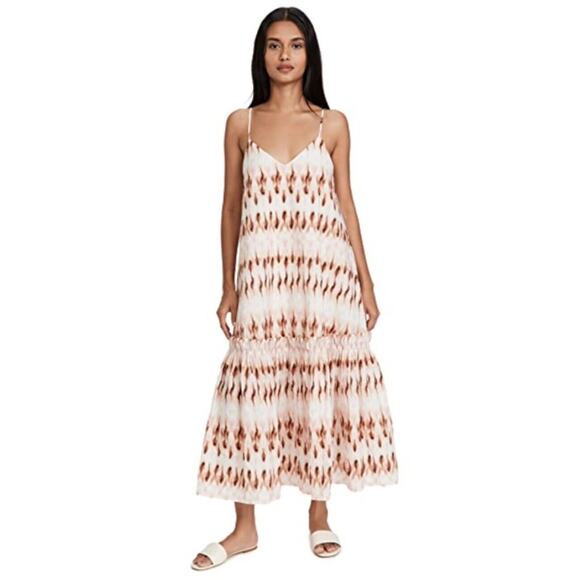 NWT $475 ALC Colette Dress •4•A.L.C. Mojave Pink Tie Dye Midi Maxi Poplin Tiered